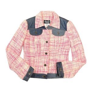 DOLCE & GABBANA Pink Tweed & Denim Fitted Jacket | Size: 38 | Made in Italy